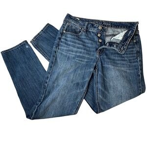 American Eagle Tomgirl Jeans Women's 10 Tall Medium Wash Button Fly Relaxed Blue